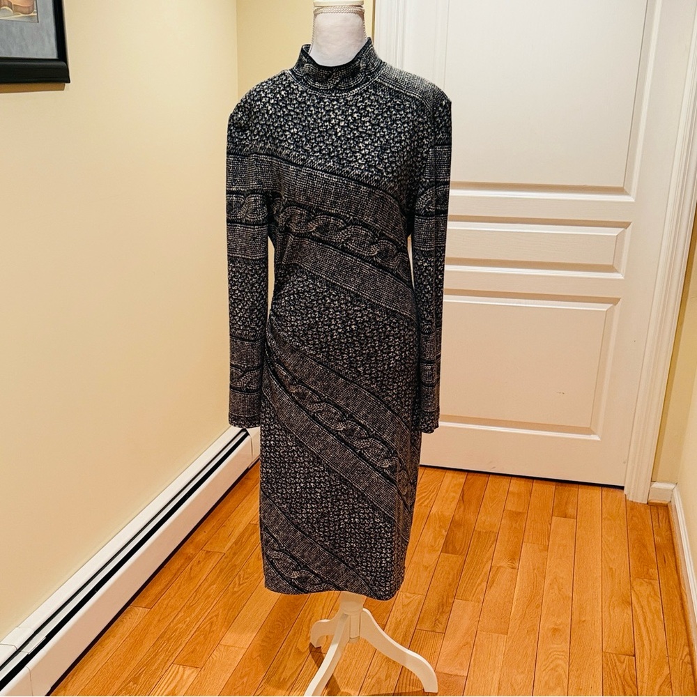Cache Elegant Black and Gray Midi Dress Worn twice